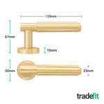 Flores Satin Brass Lever on Rose Door Handle Kit - 64mm Latch - tradefit - 4