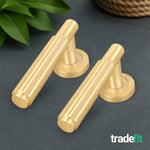 Flores Satin Brass Lever on Rose Door Handle Kit - Medium Duty FD30/60 - 80mm Euro Sashlock and Double Cylinder - Keyed Alike - tradefit - 8