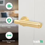 Flores Satin Brass Lever on Rose Door Handle Kit - 64mm Latch - tradefit - 2