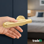 Flores Satin Brass Lever on Rose Door Handle Kit - 64mm Latch - tradefit - 6