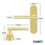 Olbia Satin Brass Lever on Backplate Door Handle Pack – 64mm Latch - tradefit - 2