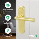 Olbia Satin Brass Lever on Backplate Door Handles - Latch - tradefit - 3