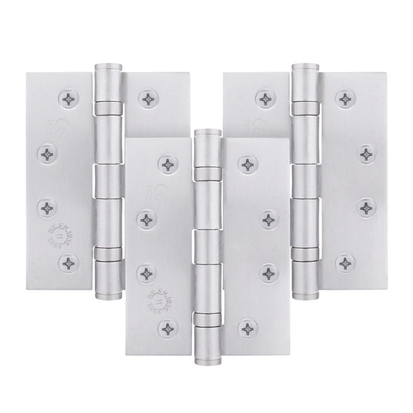 Satin Chrome Fire Door Hinges – 4 Inch/102mm – Grade 11 Steel Ball Bearing – Pack of 3 Hinges - tradefit - Featured Image
