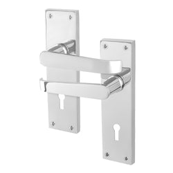 Straight Pattern Polished Chrome Lock Door Handles - Keyhole - tradefit