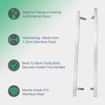 Guardsman Entrance Offset Pull Handles Flat Bar - Back to Back Fix - 1200 x 32mm 1000mm c/c - Satin Stainless Steel - tradefit - 2
