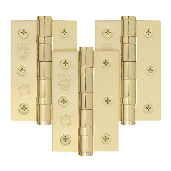 Polished Brass Fire Door Hinges - 3 Inch/76mm - Grade 7 Steel Ball Bearing - Pack of 3 Hinges - tradefit - Featured Image