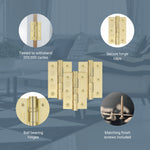 Polished Brass Fire Door Hinges - 3 Inch/76mm - Grade 7 Steel Ball Bearing - Pack of 3 Hinges - tradefit - 5