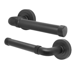 Santana Matt Black Lever on Rose Door Handles - Heavy Duty - FD30/60 Rated - tradefit