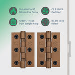 Bronze Fire Door Hinges - 3 Inch/76mm - Grade 7 Steel Ball Bearing - Pair - tradefit - 3