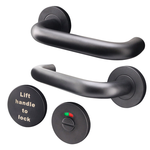 Lift To Lock Disabled Bathroom Toilet Door Lever Handle - 19mm - Matt Black - tradefit