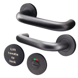 Lift To Lock Disabled Bathroom Toilet Door Lever Handle - 19mm - Matt Black - tradefit