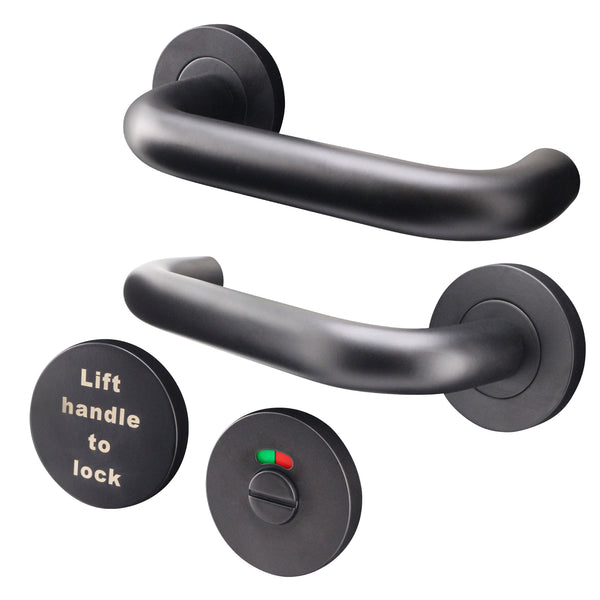 Lift To Lock Disabled Bathroom Toilet Door Lever Handle - 19mm - Matt Black - tradefit - Featured Image