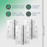 Polished Chrome Fire Door Hinges – 4 Inch/102mm – Grade 11 Steel Ball Bearing – Pack of 3 Hinges - tradefit - 3