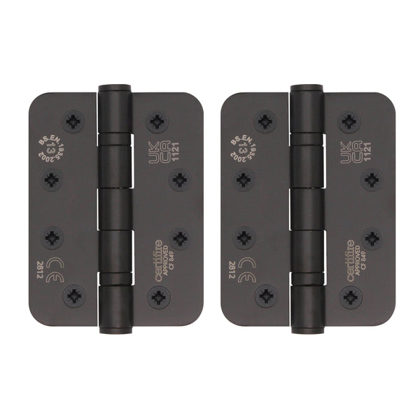 Black Fire Door Hinges - 4 Inch/102mm - Grade 13 Steel Ball Bearing - Pack 2 - Radius - tradefit - Featured Image