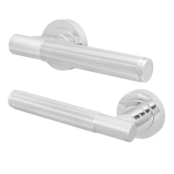 Aurora Polished Chrome Lever on Rose Door Handles - Heavy Duty - FD30/60 Rated