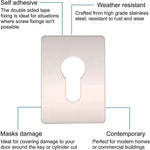 Repair Escutcheon Key Hole Cover Plate Euro Profile Self Adhesive Fix - Satin Stainless Steel - 65 x 47mm - tradefit - 3