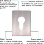 Repair Escutcheon Key Hole Cover Plate Euro Profile Self Adhesive Fix - Polished Stainless Steel - 65 x 47mm - tradefit - 3