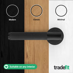 Dumont Matt Black Lever on Rose Door Handle Kit - Medium Duty FD30/60 - 80mm Bathroom Lock - tradefit - 7