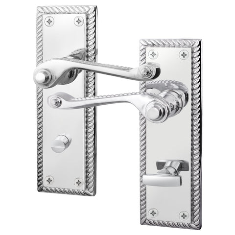 Georgian Rope Edge Scroll Polished Chrome Door Handles - Bathroom - tradefit