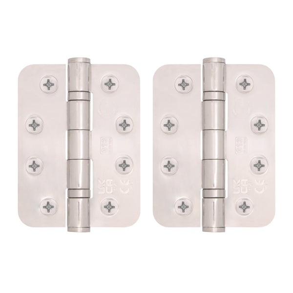Polished Stainless Fire Door Hinges - 4 Inch/102mm - Grade 13 Steel Ball Bearing - Pack 2 - Radius - tradefit - Featured Image