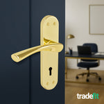 Nola Brass Plated Lever on Backplate Door Handle Pack – 64mm Sashlock - tradefit - 6