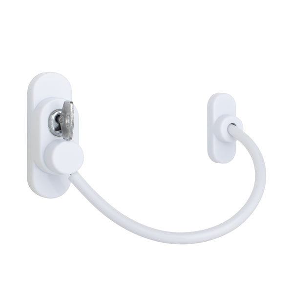 Cable Window Restrictor Safety Lock for Timber or UPVC With Keys - 200mm - White - tradefit - Featured Image