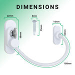 Cable Window Restrictor Safety Lock for Timber or UPVC With Keys - 200mm - White - Pack of 20 - tradefit - 4