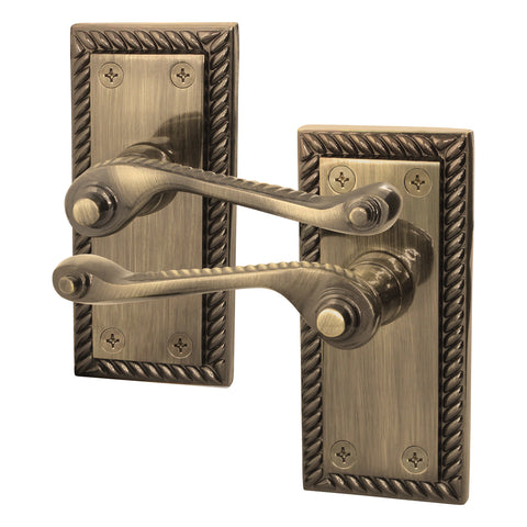 Georgian Rope Edge Scroll Antique Brass Door Handles - Latch - tradefit