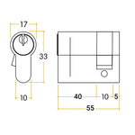 5 Pin 55mm [40+5+10mm] Euro Single Cylinder - Keyed to Differ - Polished Brass - tradefit - 2