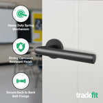Mitre Lever on Rose Matt Black Door Handle Kit - Medium Duty - 76mm Latch - tradefit - 4