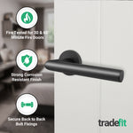 Mitre Matt Black Lever on Rose Door Handle Kit - Medium Duty FD30/60 - 76mm Latch - tradefit - 5