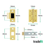 Straight Pattern Polished Brass Door Handle Pack - 76mm Latch - tradefit - 3