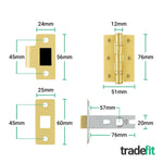 Bosa Satin Brass Lever on Rose Door Handle Pack - 76mm Latch - tradefit - 3