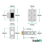 Victorian Rectory Satin Chrome Door Handle Pack - 78mm Latch - 76mm Hinges - tradefit - 3