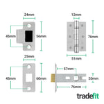 Return to Door Lever on Rose Stainless Steel Door Handle Kit - Medium Duty - 76mm Latch - tradefit - 3