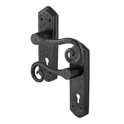 Black Iron Lever Door Handles on Backplate Curly Tail Pattern Lock Door Handles - Black - tradefit