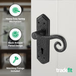 Black Iron Lever Door Handles on Backplate Curly Tail Pattern Lock Door Handles - Black - tradefit - 3