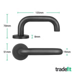 Return to Door Lever on Rose Matt Black Handle Kit - Medium Duty FD30/60 - 80mm Euro Lock and Thumbturn Cylinder - Keyed Alike - tradefit - 3