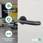 Return to Door Lever on Rose Matt Black Door Handle Kit - Medium Duty - 64mm Latch - 4