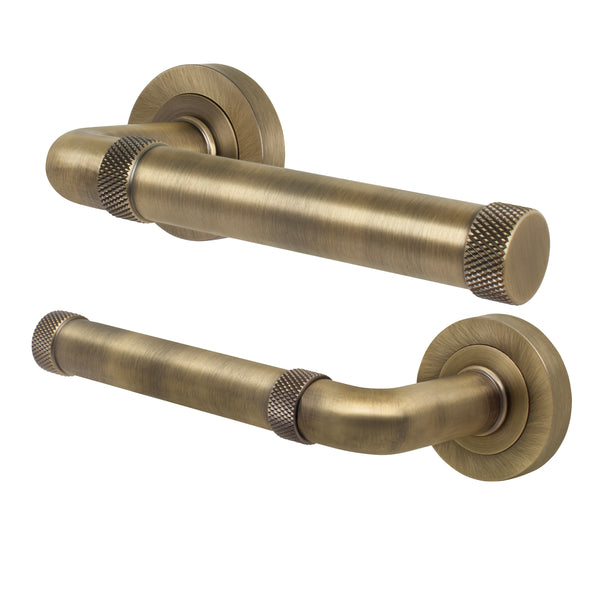 Santana Antique Brass Lever on Rose Door Handles - Heavy Duty - FD30/60 Rated - Featured Image