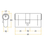 5 Pin 30/30mm 60mm [25+25+10mm] Euro Double Cylinder - Keyed to Differ - Polished Chrome - tradefit - 2