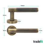 Dumont Antique Brass Lever on Rose Door Handle Kit - Medium Duty FD30/60 - 80mm Euro Sashlock and Double Cylinder - Keyed Alike - tradefit - 4