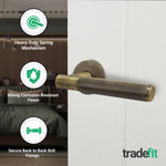 Dumont Antique Brass Lever on Rose Door Handle Kit - 64mm Latch - tradefit - 2