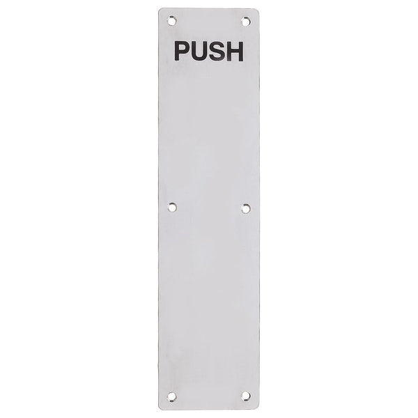 Push Engraved Door Finger Push Plate - 75mm x 475mm - Radius - Satin Stainless - tradefit - Featured Image