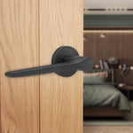 Tapera Matt Black Lever on Rose Door Handle Kit - 64mm Latch - tradefit - 6