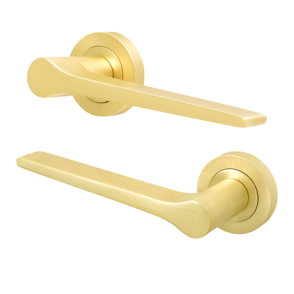 Tapera Satin Brass Lever on Rose Door Handles - Heavy Duty - FD30/60 Rated - Featured Image