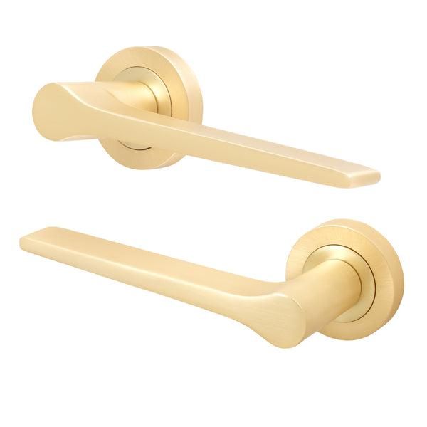 Tapera Satin Brass Lever on Rose Door Handles - Heavy Duty - FD30/60 Rated - tradefit - Featured Image