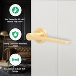 Tapera Satin Brass Lever on Rose Door Handle Kit - Medium Duty FD30/60 - 76mm Latch - tradefit - 2