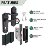 Curly Black Antique Lever on Backplate Sash Lock Kit / Pack - 64mm Lock - 76mm Hinges - Black - tradefit - 2