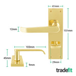 Straight Pattern Polished Brass Door Handle Pack - 80mm Bathroom Lock - tradefit - 2